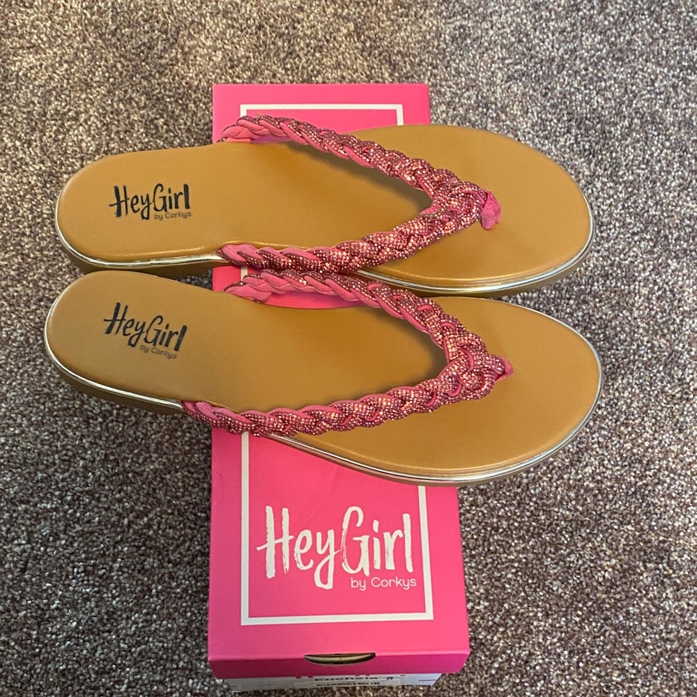 Hey Girl by Corkys Pink Braided Sandals